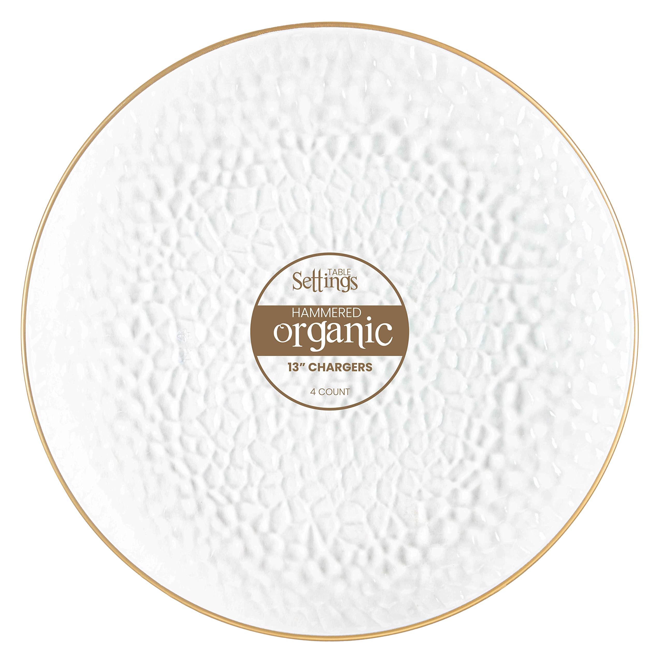 Photo 1 of [Clear Hammered With Gold Rim 4 Pack] 13'' Charger Plates Clear Hammered With Gold Rim Plastic Heavy Duty Disposable Dinner Chargers Serveware Dishes Platters Tableware for parties, Weddings