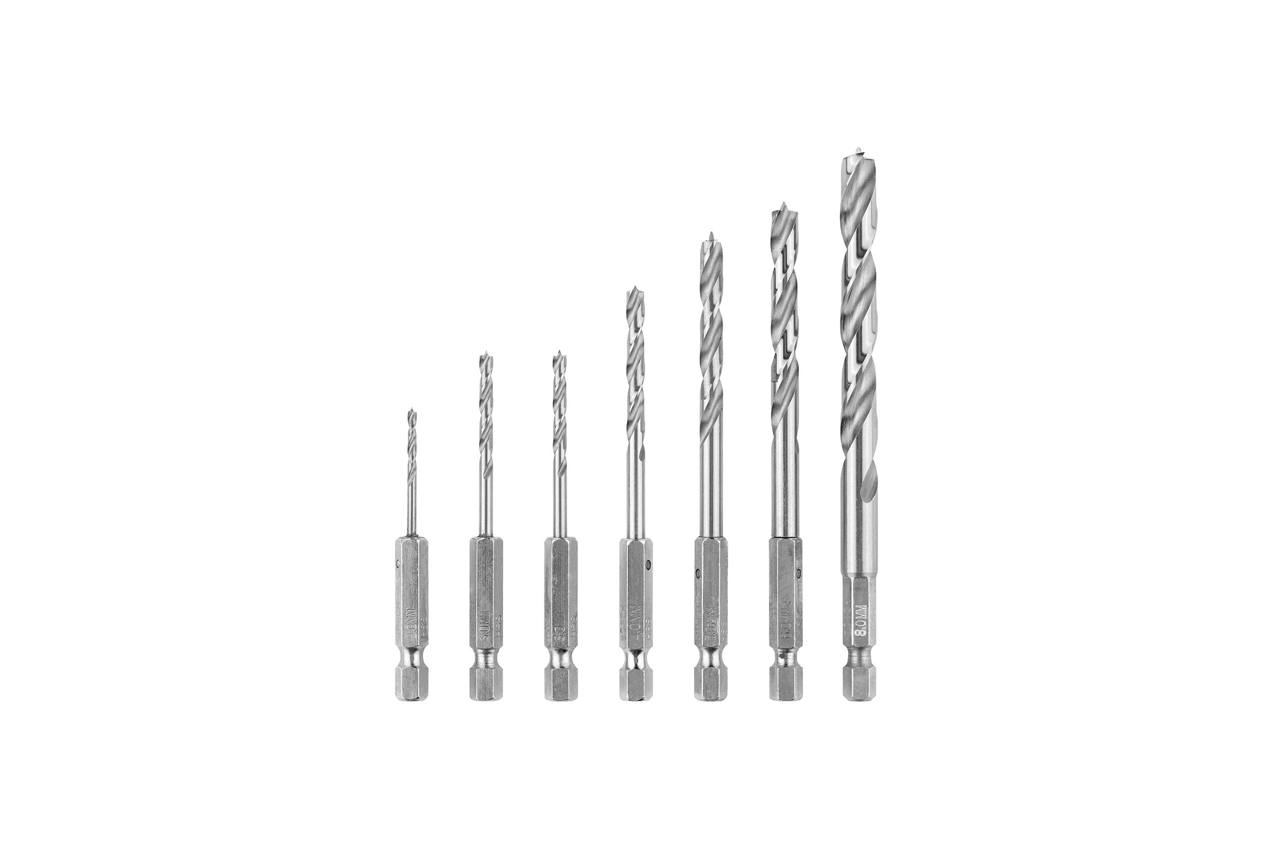 Bosch Professional 7-piece ¼ Inch Hexagonal Brad Point Drill Bits Set (for Wood, Drill Driver Accessories)