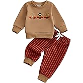 GOOCHEER Toddler Baby Boy Thanksgiving Outfit Turkey Embroidery Long Sleeve Sweatshirt Tops Striped Pants 2Pcs Clothes Set