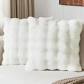 NOVILYS Faux Fur Throw Pillow Covers 18x18 Inch Set of 2, Fuzzy Ultra Soft Cream White Bubble Furry Cushion Covers, Double-Sided Fluffy Decorative Pillowcases for Couch Sofa Bed Spring Home Decor