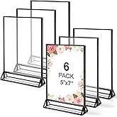 RAIHOMKIT 6 Pack Acrylic Black Sign Holders, 5x7 Inch Clear Wedding Table Number Holder, Double Sided Menu Holders Picture Frames, Black Acrylic Frame Display Stand for Wedding Party Restaurant Signs
