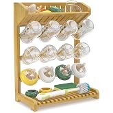 EsLuker.ly Baby Bottle Drying Rack Bamboo Vertical Dryer Holder | Space Saving for 12 Milk Glass Bottle Countertop, Wooden Drain Stand Shelf for New Parents