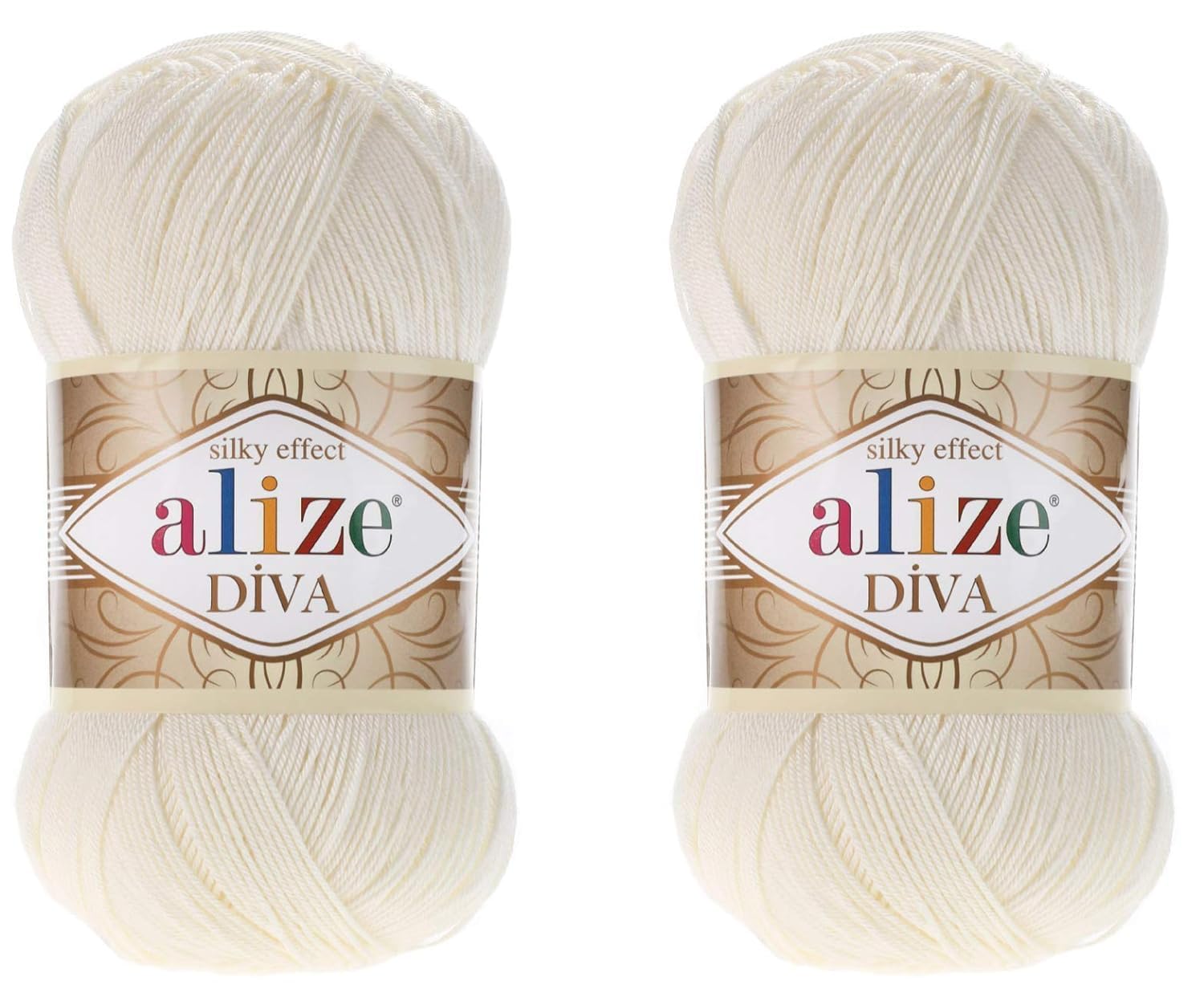 Alize Diva Yarn Hand Knitting Yarn 100% Microfibre Acrylic Yarn Alize Diva Silk Effect Crochet Art Lace Craft Set of 2 Patches 200g 767yds (62-Light Cream)