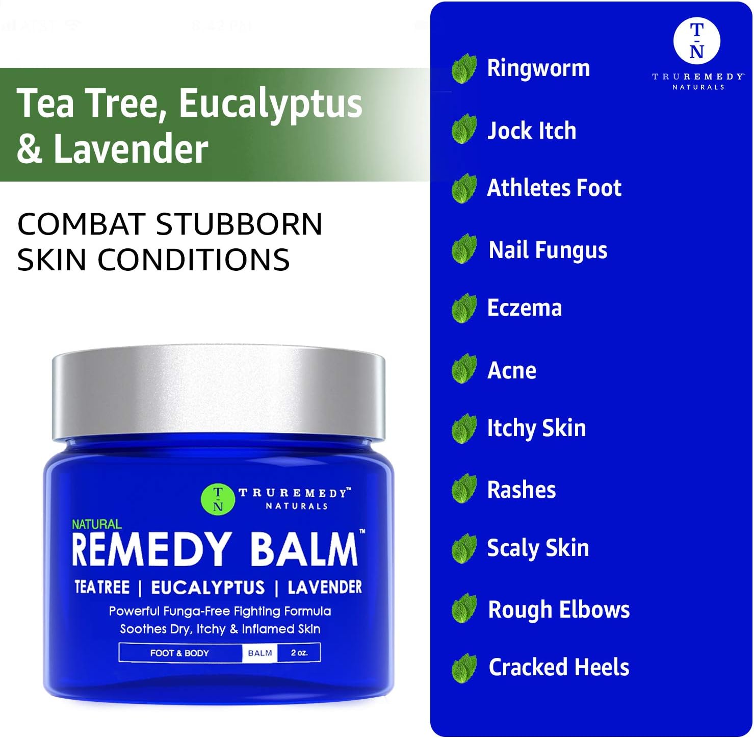 Remedy Tea Tree Oil Balm - Cream for Athletes Foot, Jock Itch, Ringworm, Eczema, Nail Issues, Rash, Skin Irritation - Ointment for Dry, Itchy Skin - Foot & Body Balm with Lavender & Eucalyptus - 2 Oz: Health & Personal Care