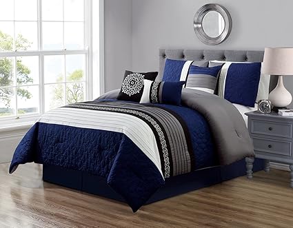 Amazon Com Grandlinen 7 Piece Navy Blue Grey Black White Scroll
