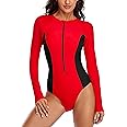 YATEEN Womens Athletic Training Swimsuit Long Sleeve Rashguard
