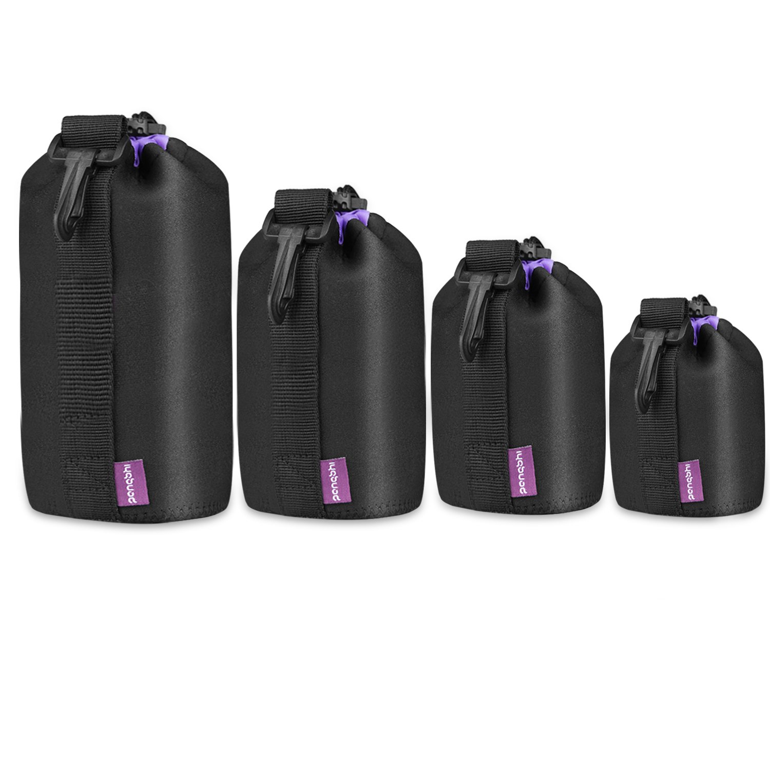 4 Pack Lens Pouch Case, pangshi LC-4 Lens Protected Bag with 5mm Thick Protective Neoprene Soft Plush for Canon Nikon Sony Panasonic Pentax Olympus Fuji DSLR Camera, Size: S,M,L,XL.