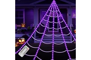 NAGUDENFO Brighter Spider Web Lights Halloween Decorations Outdoor, 2024 Upgraded 250 Purple LED Lights 16.4ft Lighted Spider Web, 8 Modes with Remote Control, Timer & Memory Function, Perfect Halloween Decor