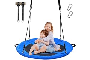 Trekassy 700lb 40" Saucer Tree Swing for Kids Adults Outdoor Textilene with 2pcs Tree Hanging Straps-Blue