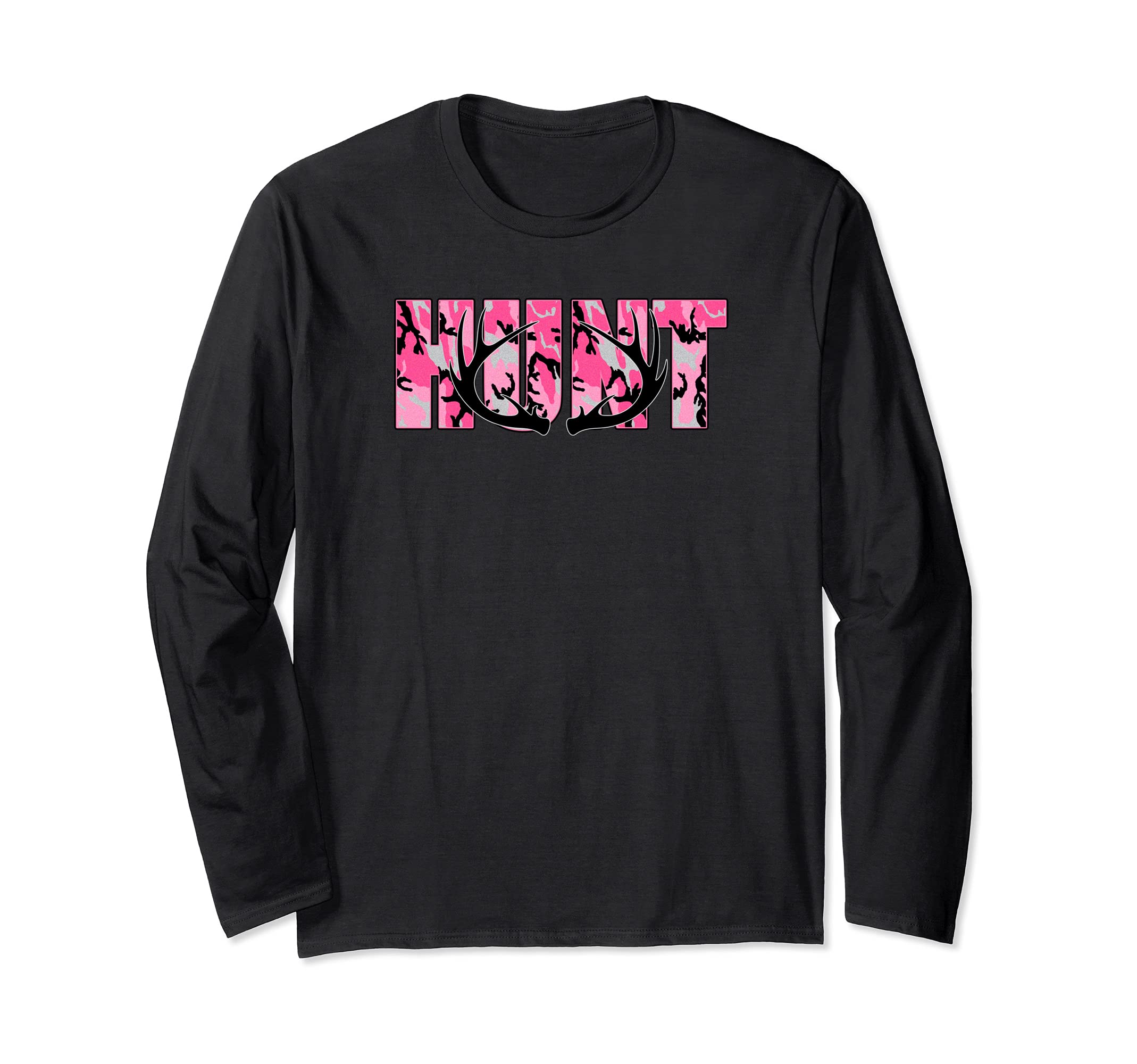Deer Hunting Camo Pink Hunt Whitetail Buck Antlers Long Sleeve T-Shirt