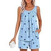HOTGIFT Women's Pajamas Sets Sleeveless 2 Piece Pjs Sets Summer Casual Lounge Sleepwear with Pockets S-3XL
