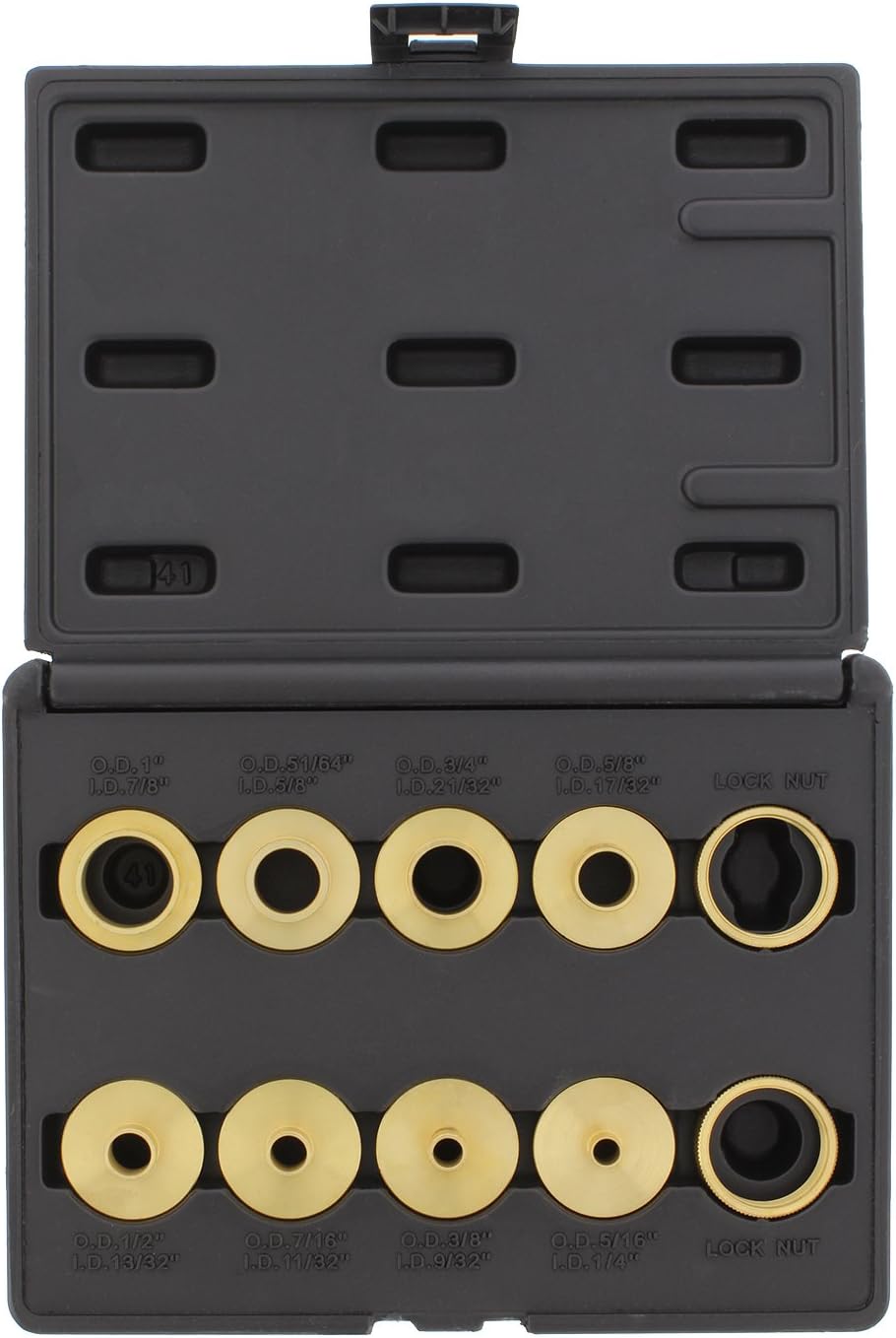DCT Brass Router Template Guides Bushing 10-Piece Set & Black Carrying Case - Porter-Cable Guide Bushings 5/16 to 1in - - 