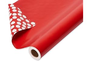 American Greetings 175 sq. ft. Reversible Red Wrapping Paper for Christmas and All Holidays, Red and White Polka Dots (1 Jumbo Roll 30 in. x 70 ft.)