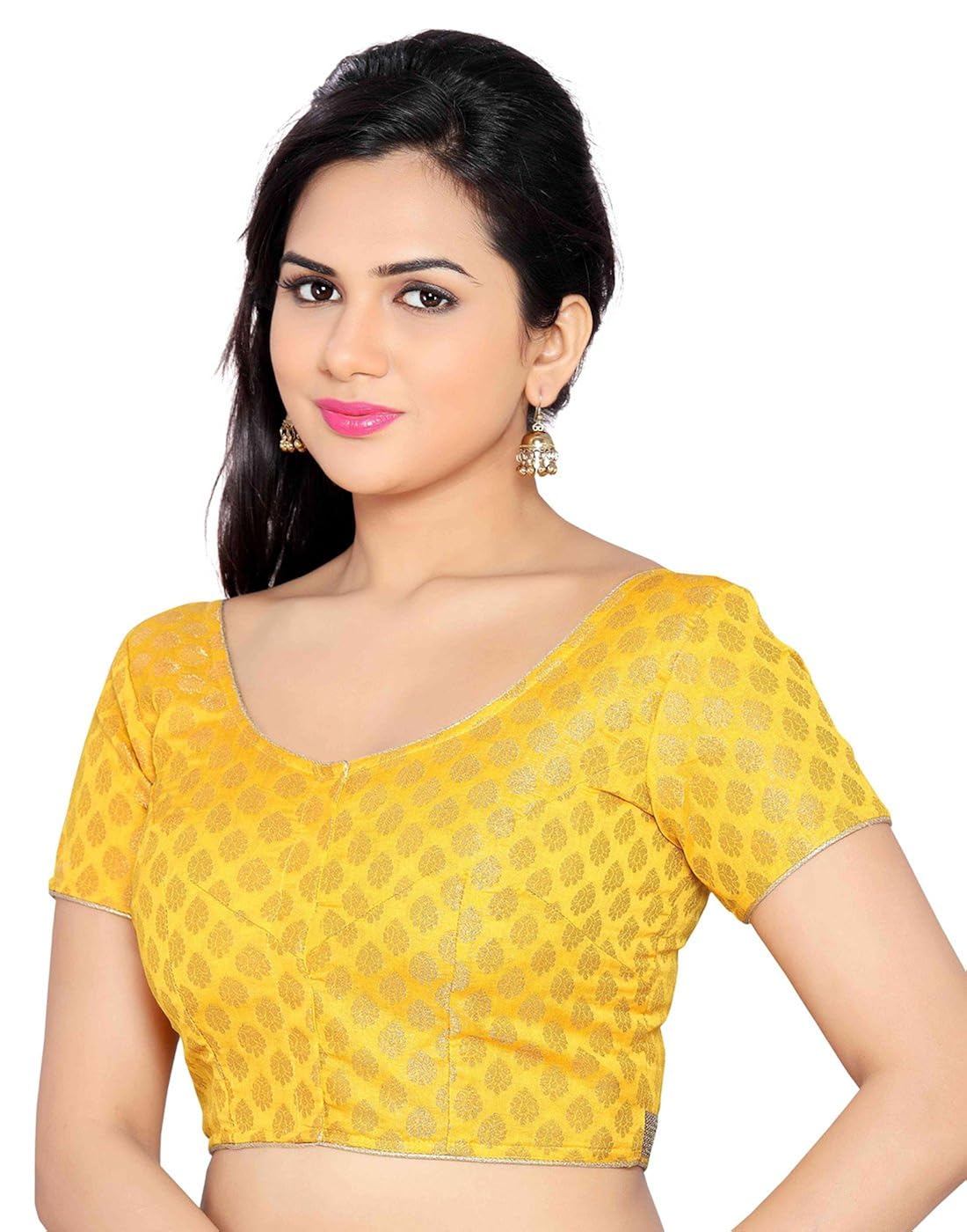 studio shringaar wedding yellow solid short sleeve non-padded blouse