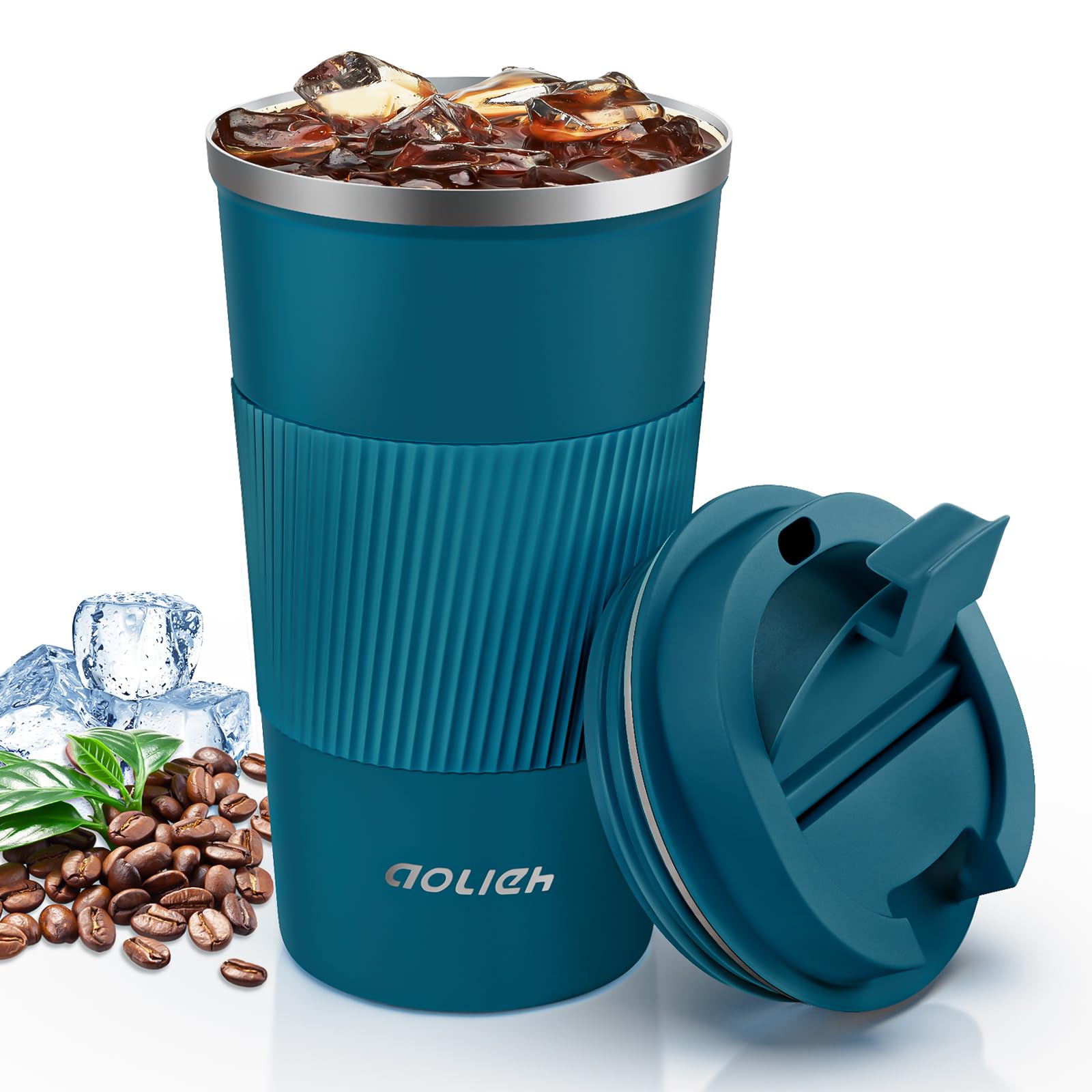 Aolieh Travel Mug 510 ml, Insulated Coffee Cup with Lid, Reusable Stainless Steel Thermal Cup for Coffee, Tea & Cold Drinks, Leak-Resistant Double-Walled Travel Mug, Blue