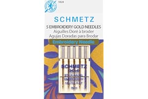 SCHMETZ Gold Embroidery Sewing Machine Needles - Titanium Coated for Smooth Stitching, Size 75/11, 5-Needle Cards, Pack of 1