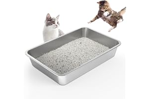 LIHONG Stainless Steel Cat Litter Box for Cat and Rabbit, Odor Control Litter Box Non Slip Rubber Feet. Odor Control, Non Stick, Never Bend 19.7" L x 13.8" W x 3.94" H