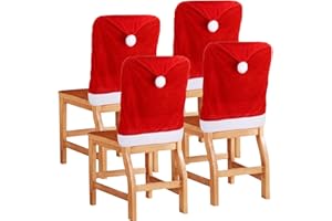 GDENZL 4PCS Red Hat Dining Chair Slipcovers,Christmas Chair Back Covers Kitchen Chair Covers for Christmas Holiday Festival Decoration Xmas Chair Protector Slipcovers Winter Seat Covers Kitchen Decors
