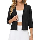 Yekaty Shrugs for Women 3/4 Sleeve Thin Lightweight Open Front Cropped Cardigan for Dress