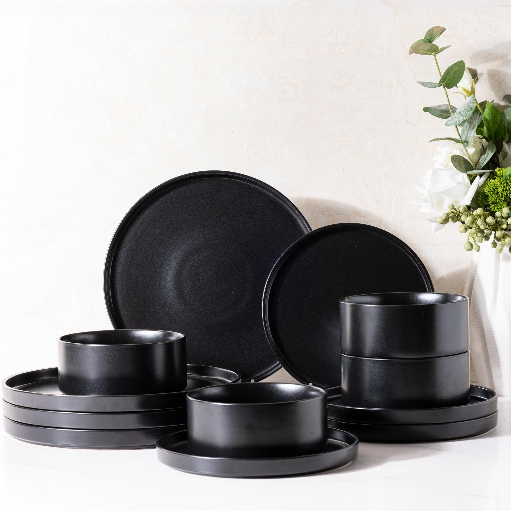 GBHOME Ceramic Dinnerware Sets for 4, Stoneware Plates and Bowls