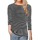 Tulucky Women's Casual Long Sleeve Shirts Stripe Tees Round Neck Tank Tops
