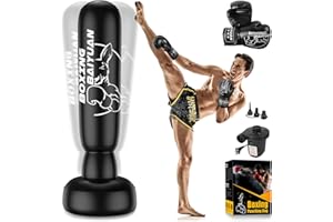 BAIYUAN Standing Punching Bag for Adults Teens, 71'' Inflatable Boxing Bag with Stand, Kick Boxing Training Equipment for MMA, Muay Thai, Kickboxing, Fitness for Beginners (Men & Women)