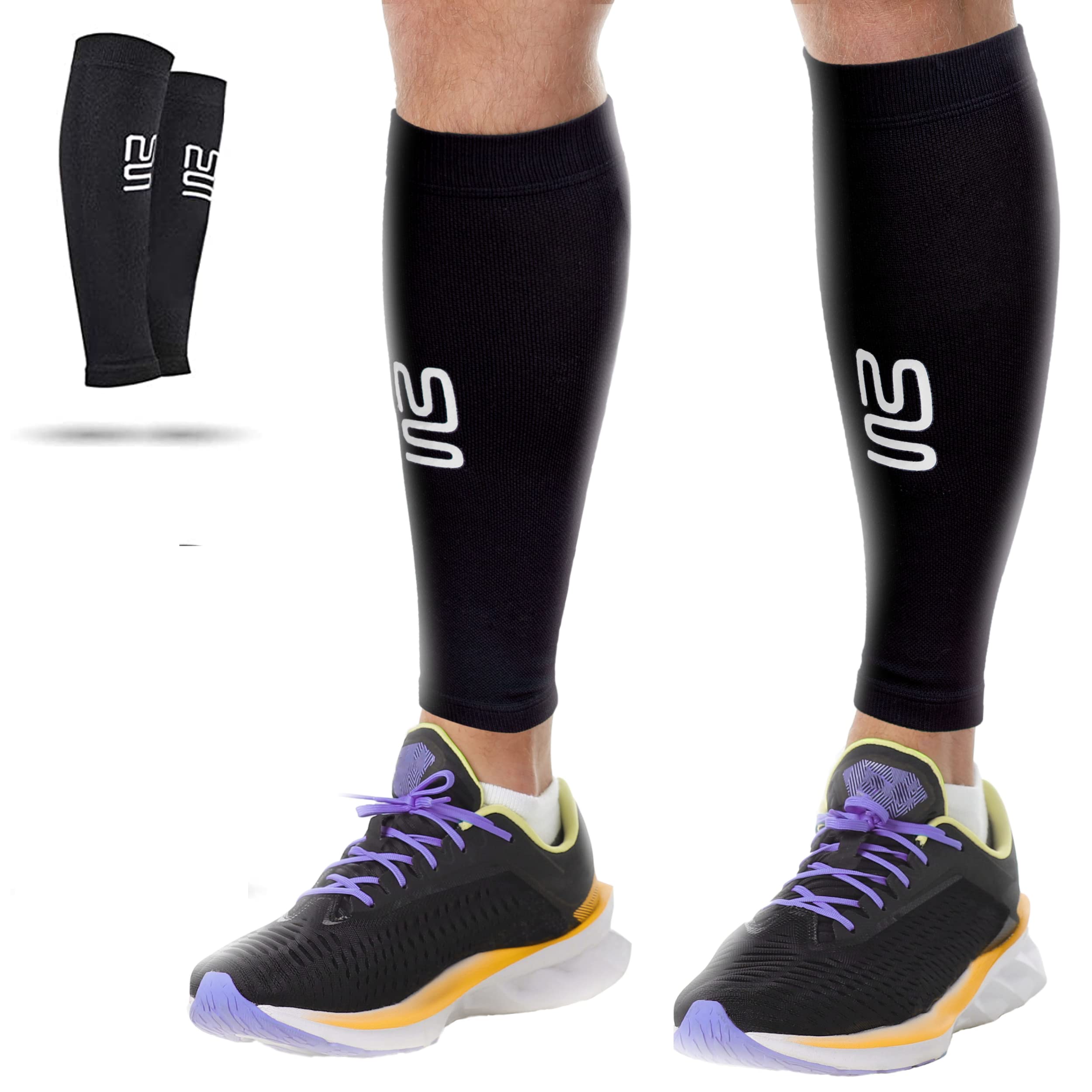 Modetro Sports Calf Compression Sleeves Men Women - 20-30mmhg Shin Splints Support - Calf Support (Black-2pairs, S)