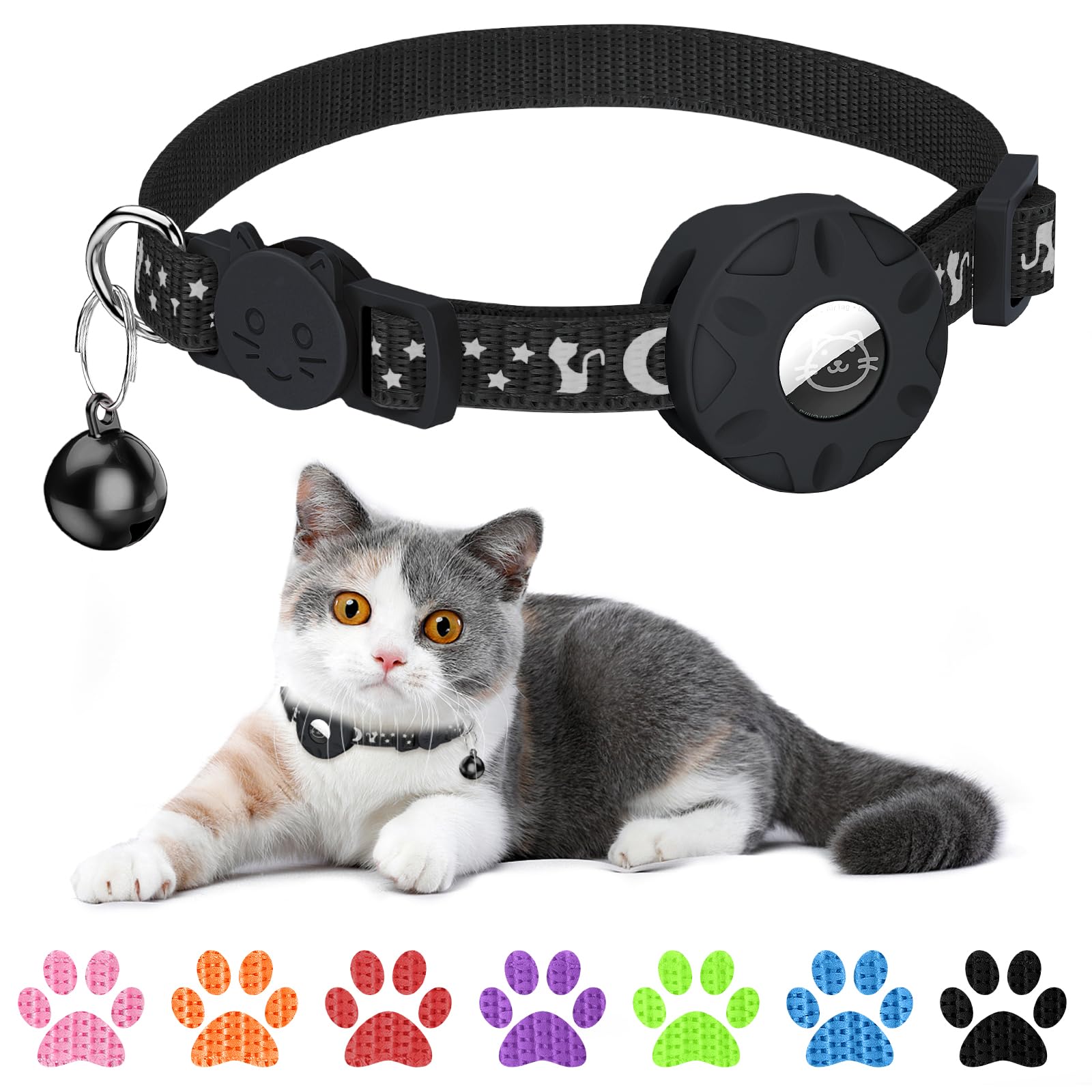 Airtag Cat Collar, Refective Collar for Cat with Safety Buckle and Waterproof Air Tag Holder in 3/8" Width, Cat Airtag Collar, Cat Collar Compatible with Apple Airtag for Kitten Puppy