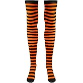 Skeleteen Orange and Black Socks - Over the Knee Orange and Black Costume Accessories Stockings for Men, Women and Kids
