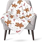 Printed Christmas Gingerbread Candy Canes Throw Blanket Ultra Soft Cozy Flannel Fleece Blanket Plush Warm Lightweight Bedding for Couch Sofa Chair Bed Living Room Bedroom Decor,40"X30"
