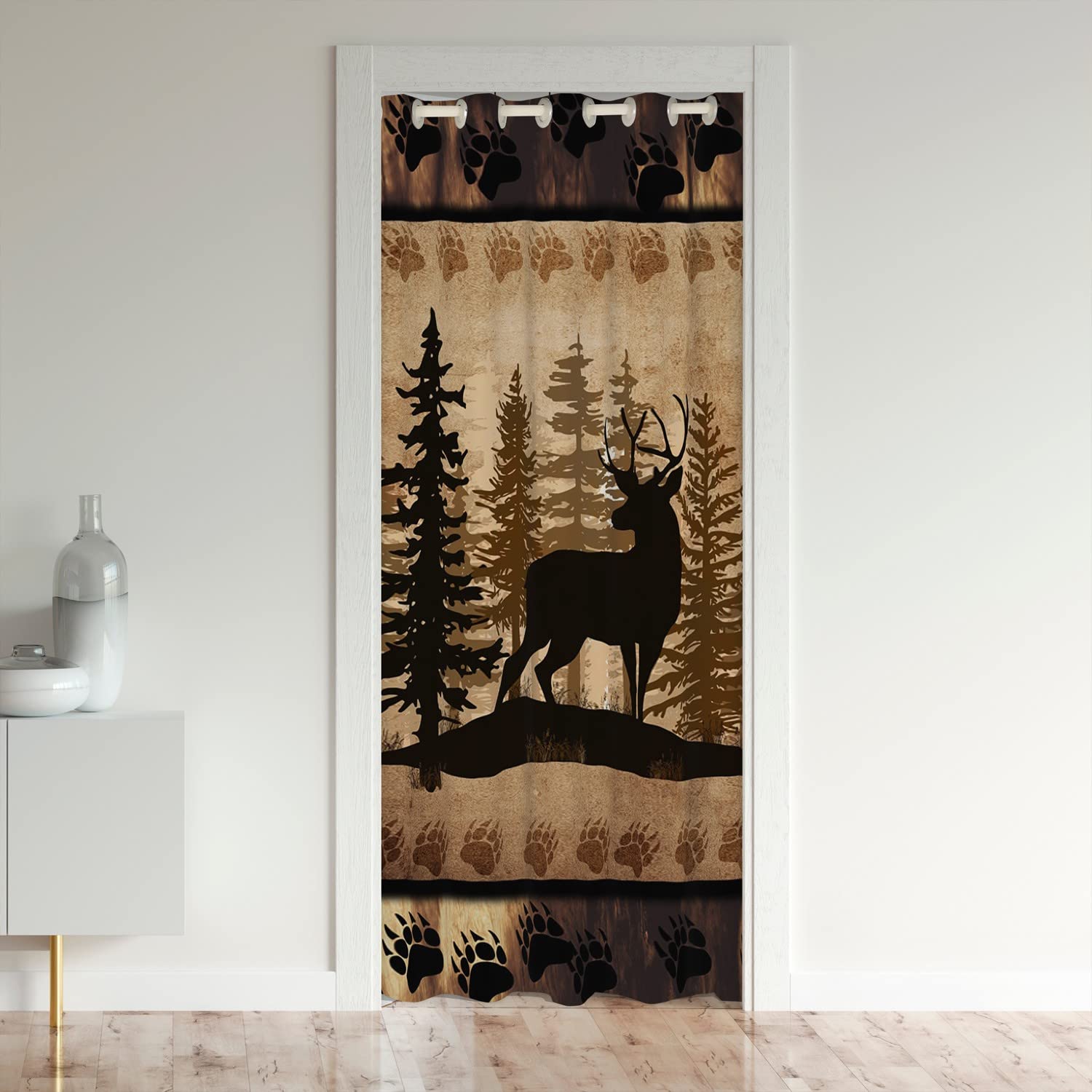 Loussiesd Cute Deer Door Curtain,132x203cm,Brown,Animal Pattern,Blackout,Kitchen,Bedroom,Living Room,Lined,Grommet Top,52" W X80 L