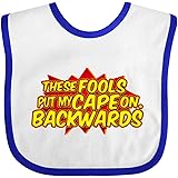 inktasticThese Fools Put My Cape on Backwards® Red Baby Bib White and Royal Edc5