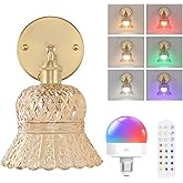 Shenmoyl Vintage Battery Operated Wall Sconce, Rechargeable Battery Powered Wall Sconces with Remote Control, Wireless Dimmab