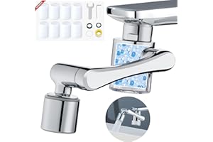 CAYYET Splash Filter Sink Faucet Purifier with 8 Cartridges, 1080° Swivel Spray Faucet Extender, Solid Brass Mechanical Arm, Two Spout Patterns, Pressurized Spray, For Kitchen/Bathroom Wash/Eye Wash