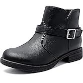 Ataiwee Women's Ankle Boots - Classic Side Zip, Cover with Buckle Strap, Round Toe, Comfortable Platform, Low Chunky Heel Comfort Slip On Fashion (Black/Dark Brown/Grey) Boots.