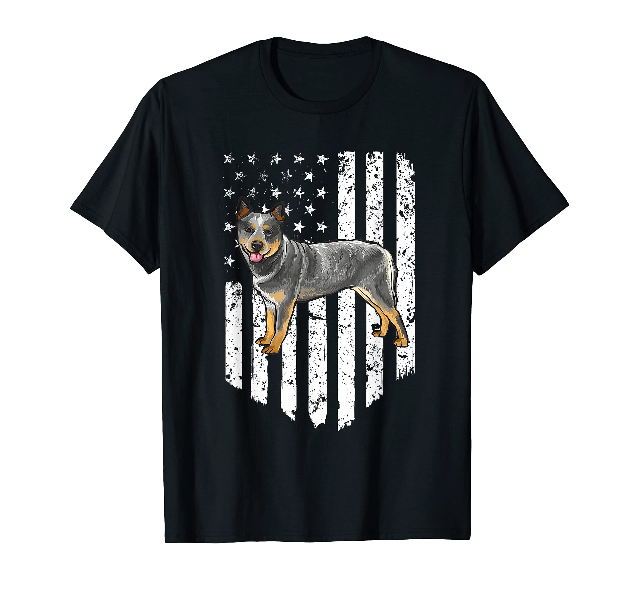 Black White American Flag Australian Cattle Dog 4th Of July T-Shirt