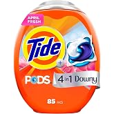 Tide PODS Laundry Detergent Soap with Downy 4-in-1 Stain Remover Freshness Softness Detergent pacs, April Fresh Scent, 85 Count