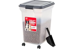 IRIS USA Dog Food Storage Container 58 lbs, Attachable Wheels, & Included Scoop, for Dog Cat Birds and other Pets, Food Storage Bin, Keep Fresh, Easy Mobility, BPA Free - Made in the USA, Dark Gray