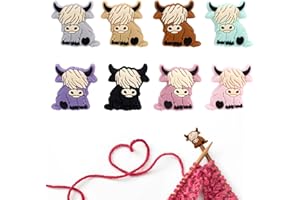 Penitue 8pcs Silicone Knitting Needle Stoppers, Cute Highland Cattle Needle Point Protectors for 2.5-9mm Needles Knitting Acc