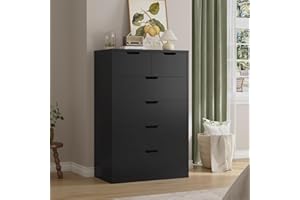 HAUOMS Tall 6 Drawer Dresser, Black Modern Chest of Drawers for Bedroom,Closet Dressers with Drawers for Living Room, Entryway, Hallway