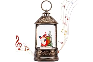 EDDORUNNING Christmas Snow Globe Lantern, Glitter Lighted Gnomes Snow Globe with Music,Musical Christmas Decorations USB and Battery Operated, Christmas Decor