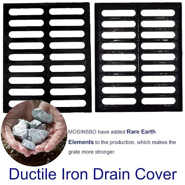 MOSINSBO CAST IRON DRAIN GRATE 20X16 IN, B-CLASS 28100 LBS HEAVY-DUTY DRIVEWAY CHANNEL COVER, OUTDOOR TRENCH DRAINAGE GRATE, BLACK RECTANGLE METAL SEWER COVER FOR GARAGE (TRUE 19.7X15.7)