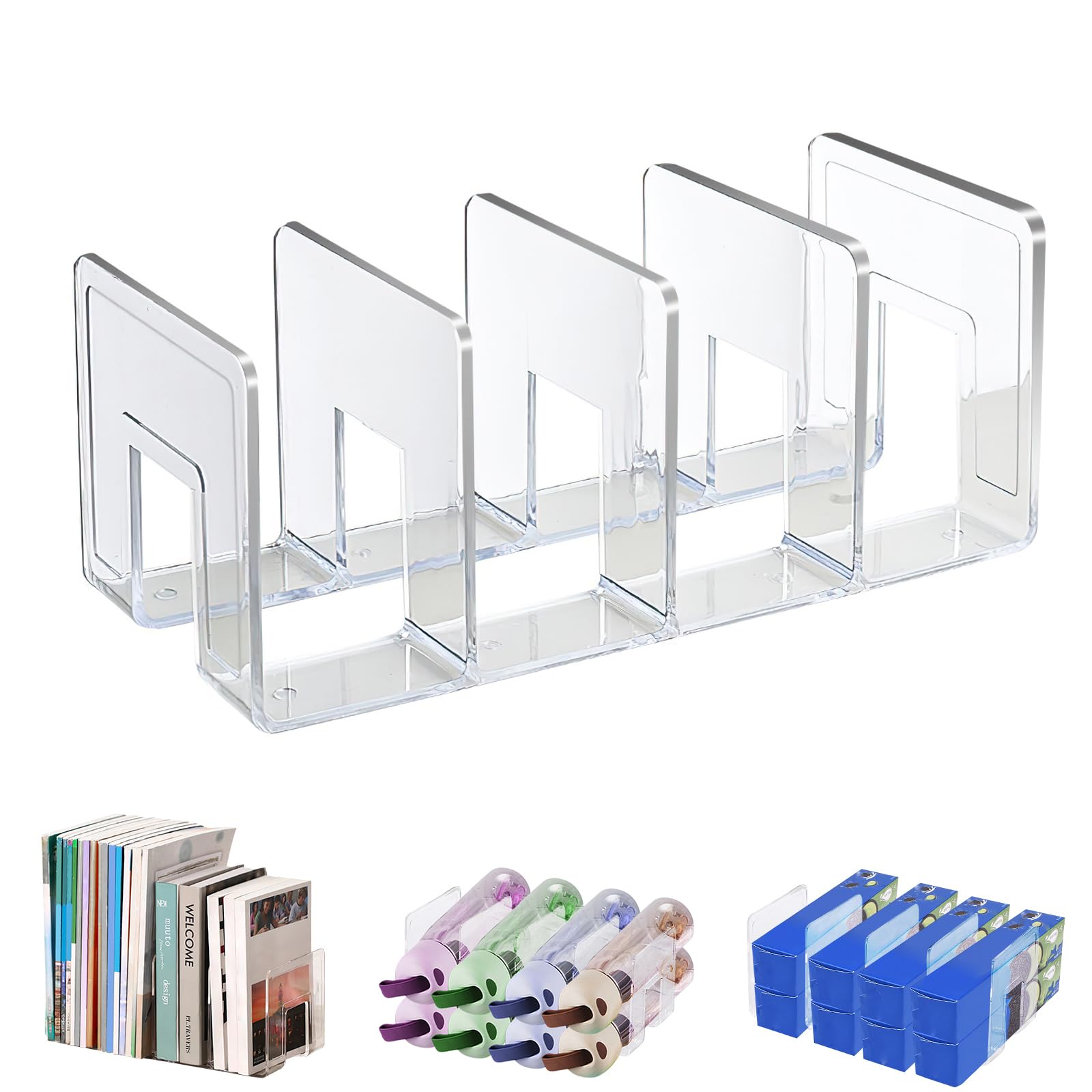 Marte Vanci 4 Slots Acrylic Magazine Holder Desktop File Sorter Organiser Rack Bookshelf Lever Arch Filing Rack Clear Kitchen Wrap Organiser Handbag Cluthes Storage Divider 1 Pack