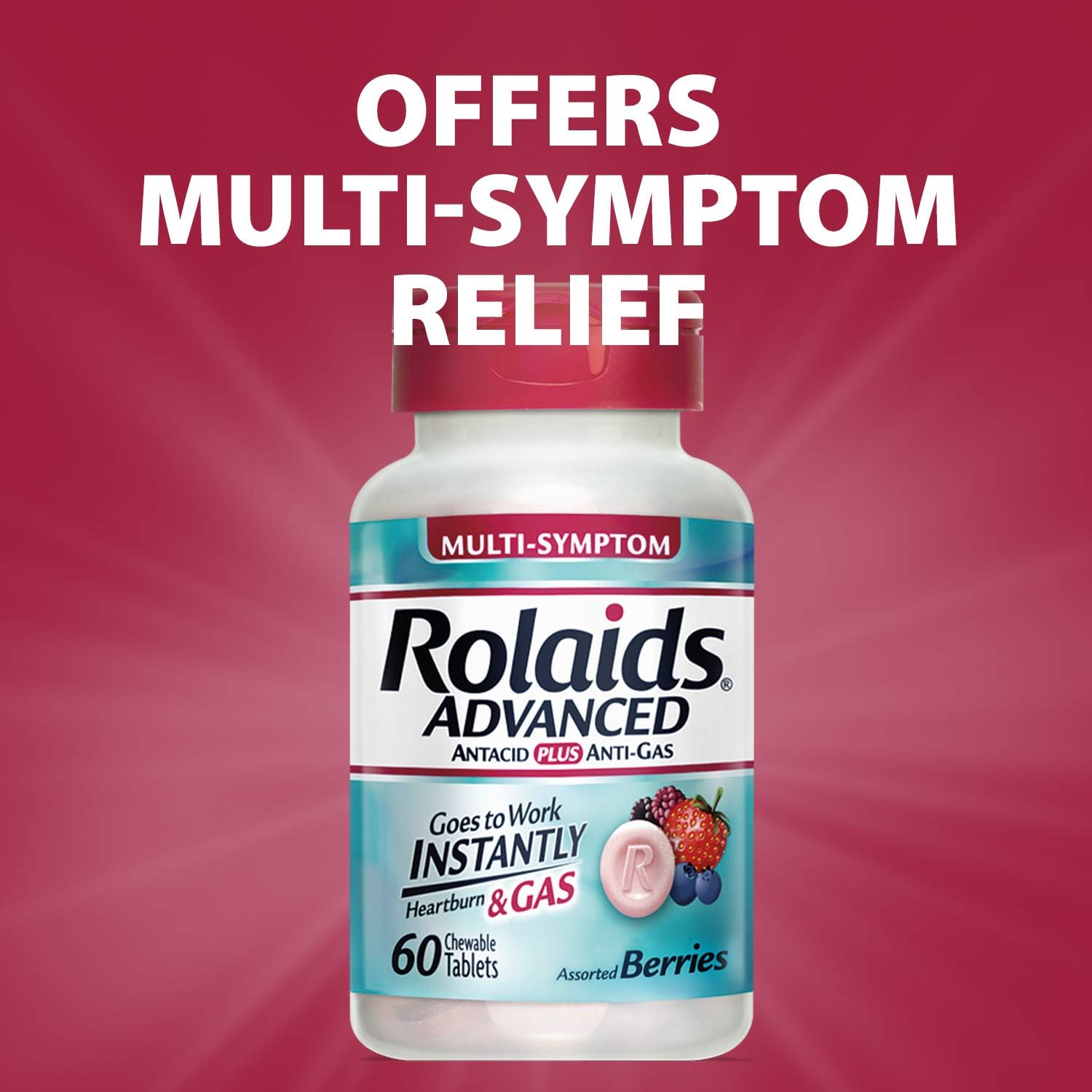 Rolaids Advanced Antacid Plus Anti Gas Tablets Mixed Berry, 60 Count: Health & Personal Care