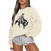 Weetiotio Western Cowboys Graphic Sweatshirts For Women Cowgirls Rodeo Oversized Sweatshirt Country Concert Crewneck Outfits