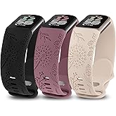 Minyee 3 Packs Floral Engraved Band Compatible with Fitbit Charge 6 Bands/Fitbit Charge 5 Bands Women, Cute Soft Silicone Dandelion Flower Pattern Sport Designer Fancy Summer Strap for Charge 6/5