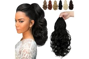Felendy Ponytail Extension, 15" Drawstring Ponytail Hair Extensions Curly Wavy Clip in Pony Tails Cute Synthetic Hairpiece fo