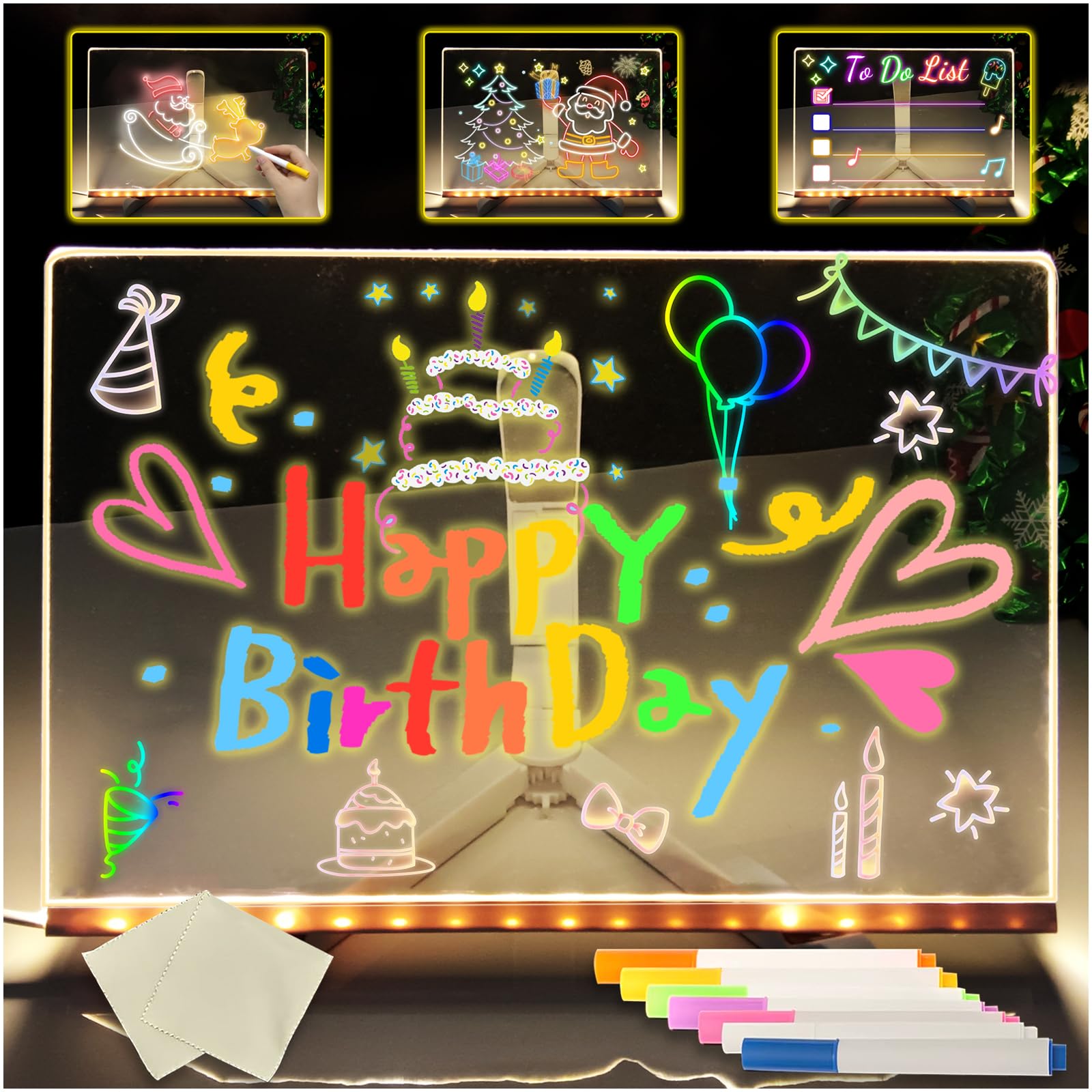 Audasi LED Note Board, 30x20cm Light Up Acrylic Message Board LED Drawing Board Dry Erase Board Desktop Note Memo Illuminated Wordpad with Stand/Colours Pens/Clean Cloth for Office School Home