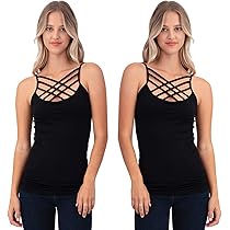 Women Sexy Criss Cross Front Spaghetti Strap Basic Round