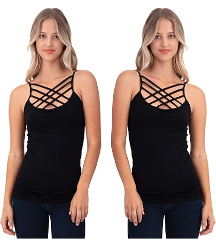 X-tra Strappy Cami Tank Criss Cross Front Top Sleeveless Cotton